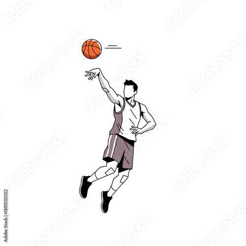 Basketball Player Jumping Shooting Ball, Sports Action, Dynamic Line Drawing