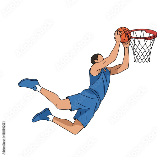 Basketball Player Dunking Slam Dunk Action Sports Athlete Illustration