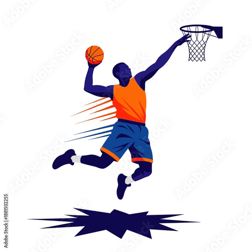 Basketball Player Dunking Slam Dunking Action Sports Illustration Vector Art