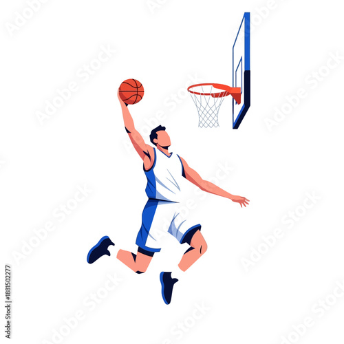 Basketball Player Dunking Slam Dunk Action Jump Hoop Net Sports Game