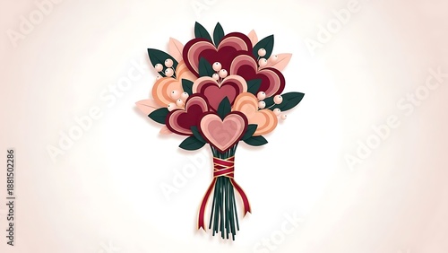 Papercraft heart bouquet illustration perfect for romantic holiday greetings and celebrations