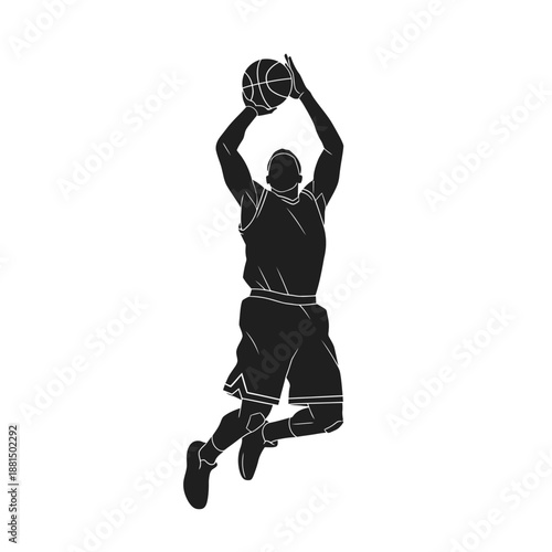 Basketball Player Silhouette Jumping Shooting Ball