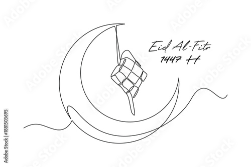 Crescent Moon Symbol. Idul Fitri 1447 Concept. Single line draw design Video 4k. Footage graphic illustration