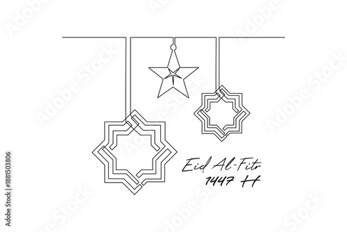 Islamic Hanging Ornament. Idul Fitri 1447 Concept. Single line draw design Video 4k. Footage graphic illustration