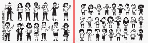 Family Members Portrait Character Illustration Set, Hand Drawn People Face Sketch Art Design, Diverse Age Group Doodle Vector Clipart, Parent Child Avatar Drawing Bundle Graphics, Multigenerational Fa