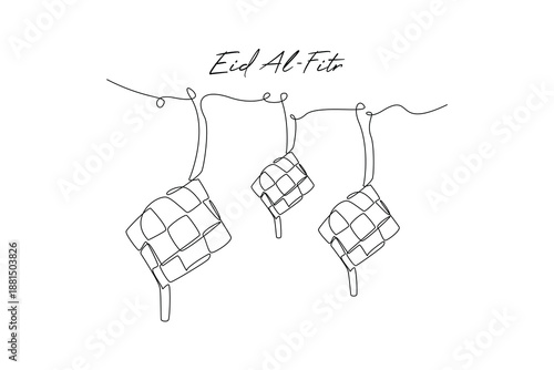 Ketupat Garland Decoration. Idul Fitri 1447 Concept. Single line draw design Video 4k. Footage graphic illustration