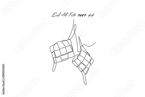 Ketupat Symbol Illustration. Idul Fitri 1447 Concept. Single line draw design Video 4k. Footage graphic illustration