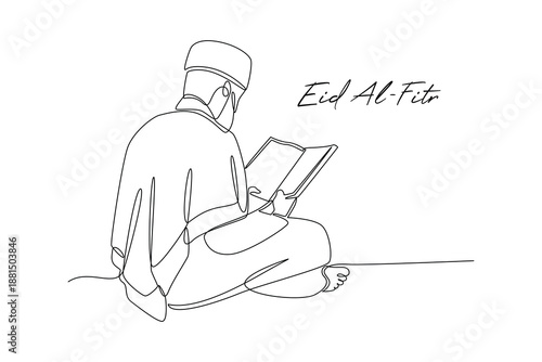 Man Reading Quran. Idul Fitri 1447 Concept. Single line draw design Video 4k. Footage graphic illustration