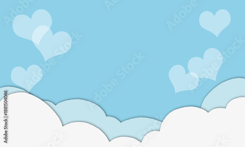 Soft layered cloud background with heart and paper cut style design, ideal for banners, posters, invitations, and modern graphic layouts.