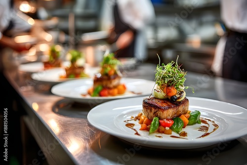 Wallpaper Mural Gourmet Teller in Restaurantküche mit modern angerichtetem Fine Dining Gericht
 Torontodigital.ca