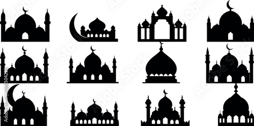 Ramadan and Islamic Icon Set – Black Silhouette on White Background