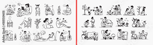 People Face Expression Emotion Collection Art, Hand Drawn Character Feeling Sketch Design, Different Mood Doodle Avatar Vector Clipart, Human Emotion Drawing Bundle Graphics Stock, Face Reaction Colle