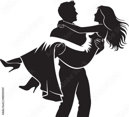 Silhouette of a man and woman dancing together romantically