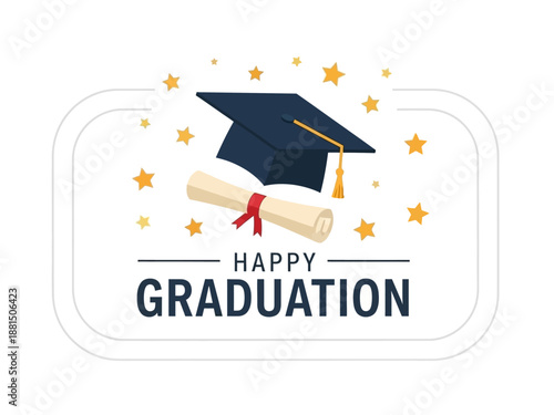 Happy Graduation Celebration with Cap and Diploma Icon