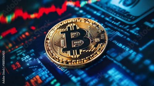 Bitcoin coin exchange virtual marketplace digital currency financial technology close-up shot cryptocurrency concept