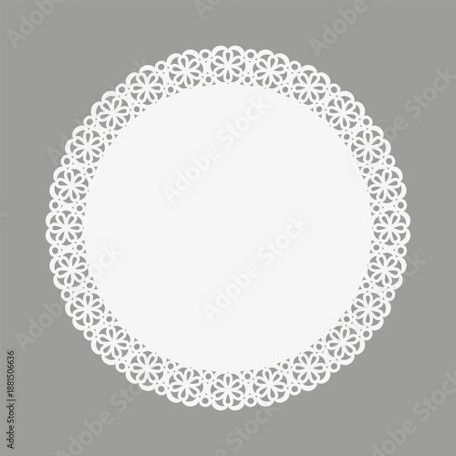 White round lace paper doilies. Vintage paper for cakes, products and flowers. Decorative element for restaurant plate, bakery. Vector