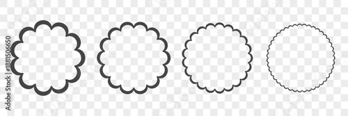 Scalloped circle borders. Different sizes from large to small waves. Vector