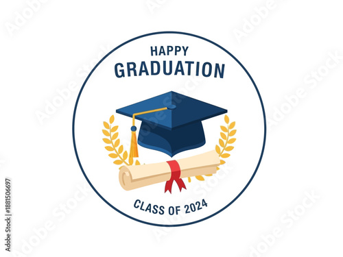 Happy Graduation Class of 2024 with Graduation Cap and Diploma