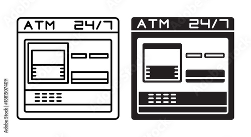 Linear icon. Vandal proof window of a 24 hour bank terminal built into a wall. Simple vector isolated on white background
