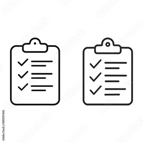 Clipboard Checklist Icon Set – Task List, To-Do and Document Outline Illustration