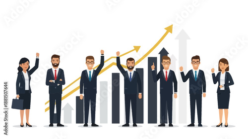 Diverse Business Team Celebrating Success with Upward Graph