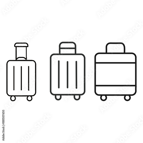 Suitcase and Travel Luggage Icons – Baggage Outline Illustration Set