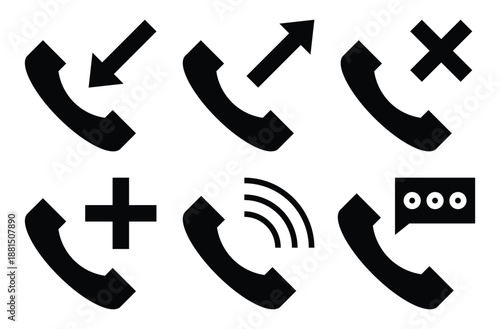 Set Incoming, Outgoing, Missed Call Phone Icon. Answer And Decline Phone Call Buttons Stock Vector. 