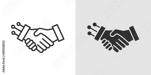 Robot Handshake Icon representing collaboration between humans and robots, AI-assisted partnerships, and automated teamwork.