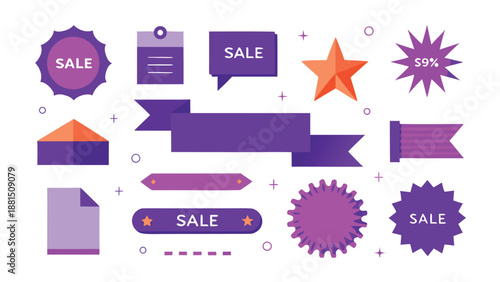 An assortment of purple geometric shapes, such as circles and triangles, displayed together in a visually appealing layout..eps