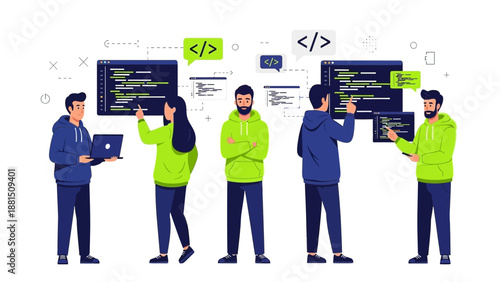 Diverse Team Coding Together, Software Development, Programming Concept
