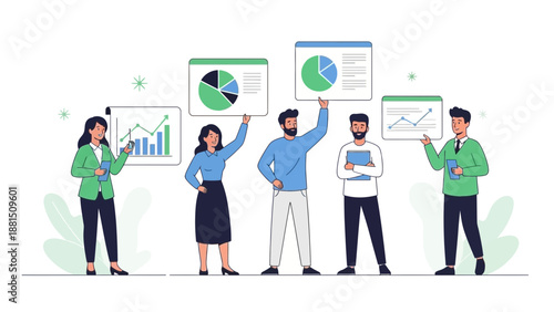 Diverse Business Team Holding Up Charts and Graphs for Data Analysis