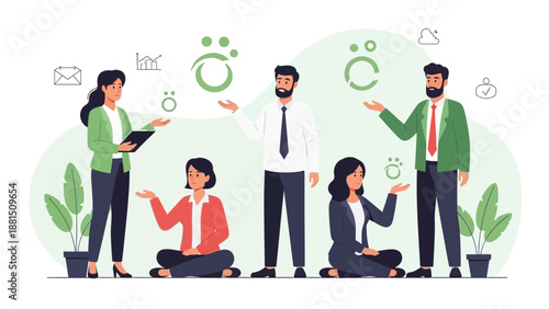 Diverse Business Team Collaborating and Sharing Ideas, Modern Office