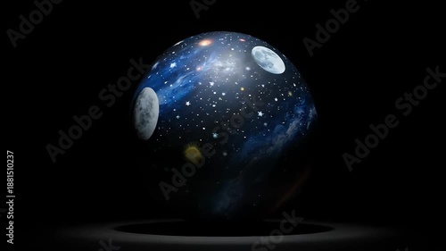 Exploring a Cosmic Sphere Artwork in a Dark Studio