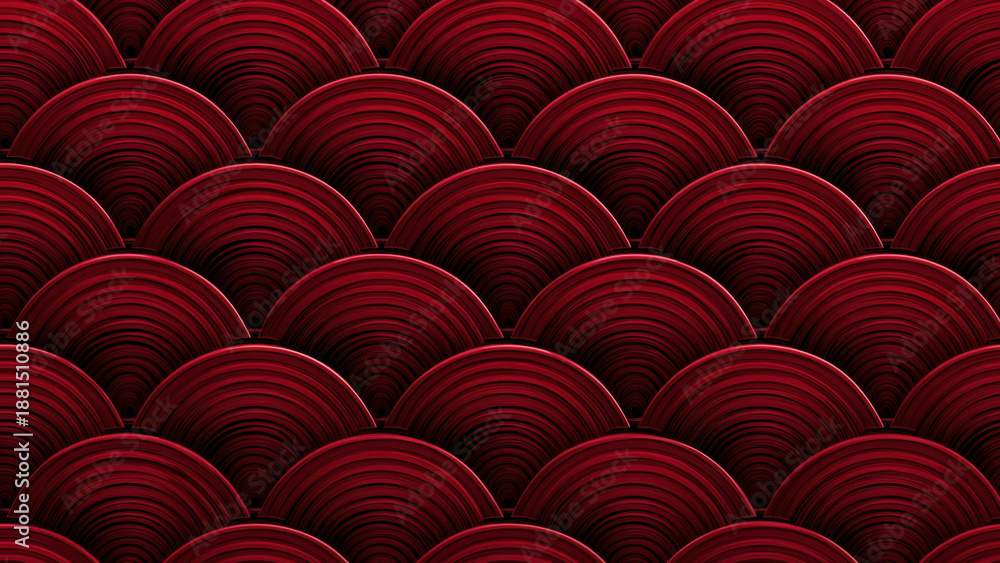 Fototapeta premium Red scallop pattern with layered semicircles, created AI