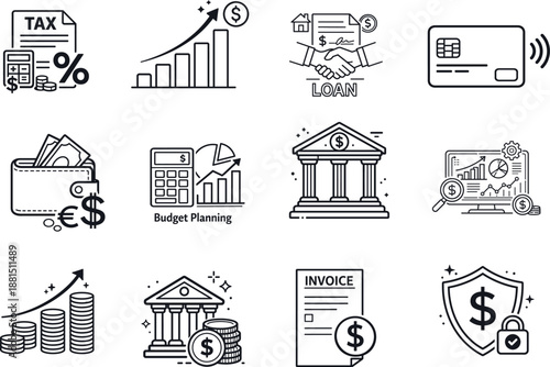 finance icons, financial icons, banking icons, payment symbols, investment icons, money management, finance dashboard, accounting icons, business finance, fintech icons, budgeting tools, financial ana