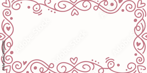 Ornate red frame with swirling patterns and hearts on a blank space viewed straight on