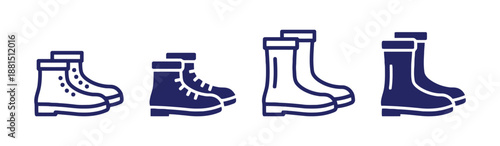 Assorted rubber boot vector icons for footwear and rainy weather themes