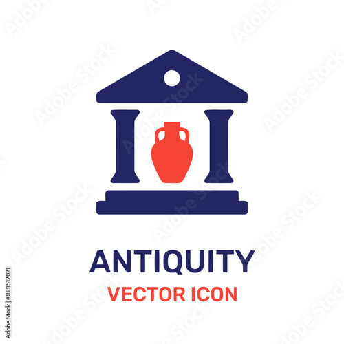 Antiquity icon with ancient jar inside building vector template