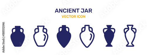 Ancient jar vector icons set in various shapes and styles