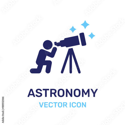 Astronomy vector icon design with person looking through telescope
