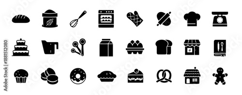 Bakery and confectionery line icons for food business