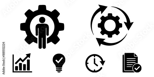 Streamlined workflow and productivity icons representing business process optimization and efficiency