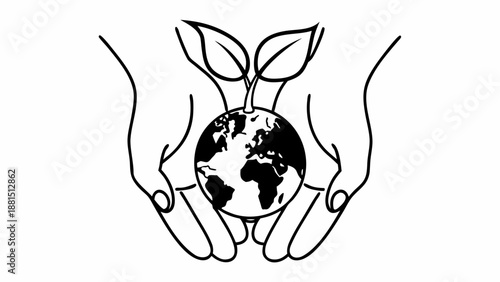 Hands cradling the earth with sprouting leaves, symbolizing environmental care and sustainability efforts globally from a humanitarian perspective