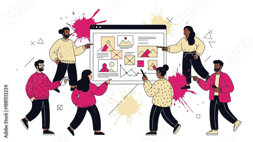 Diverse Team Collaborating on Digital Project Presentation