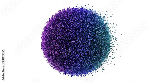 Abstract sphere of tiny particles in gradient purple and teal