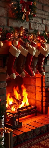 Wallpaper Mural A cozy fireplace with stockings hung, casting a warm, inviting glow on the hearth ,  christmas,  glowing Torontodigital.ca