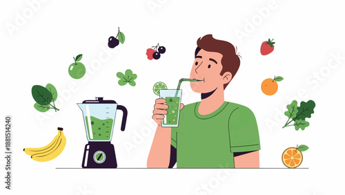 A man enjoys smoothie