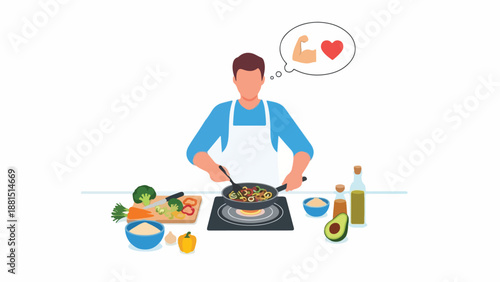 A man cooking with various vegetables