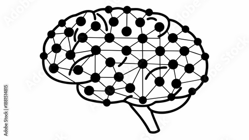 Illustration of a human brain with neural networks and interconnected nodes representing cognitive processes