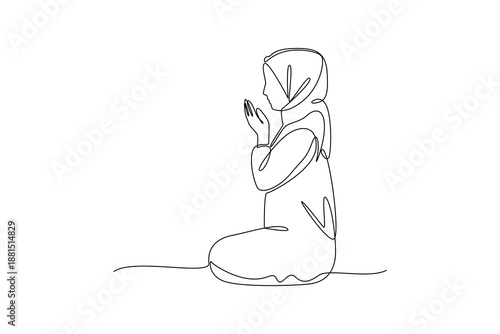 a woman praying devoutly. Activity in Ramdhan Concept. Single line draw design Video 4k. Footage graphic illustration